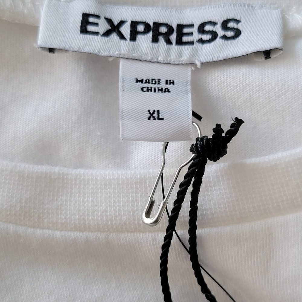 NWT Express Asymmetrical Brooch Side Shirt White & Silver Jewel Accent Cotton XL - Picture 10 of 12